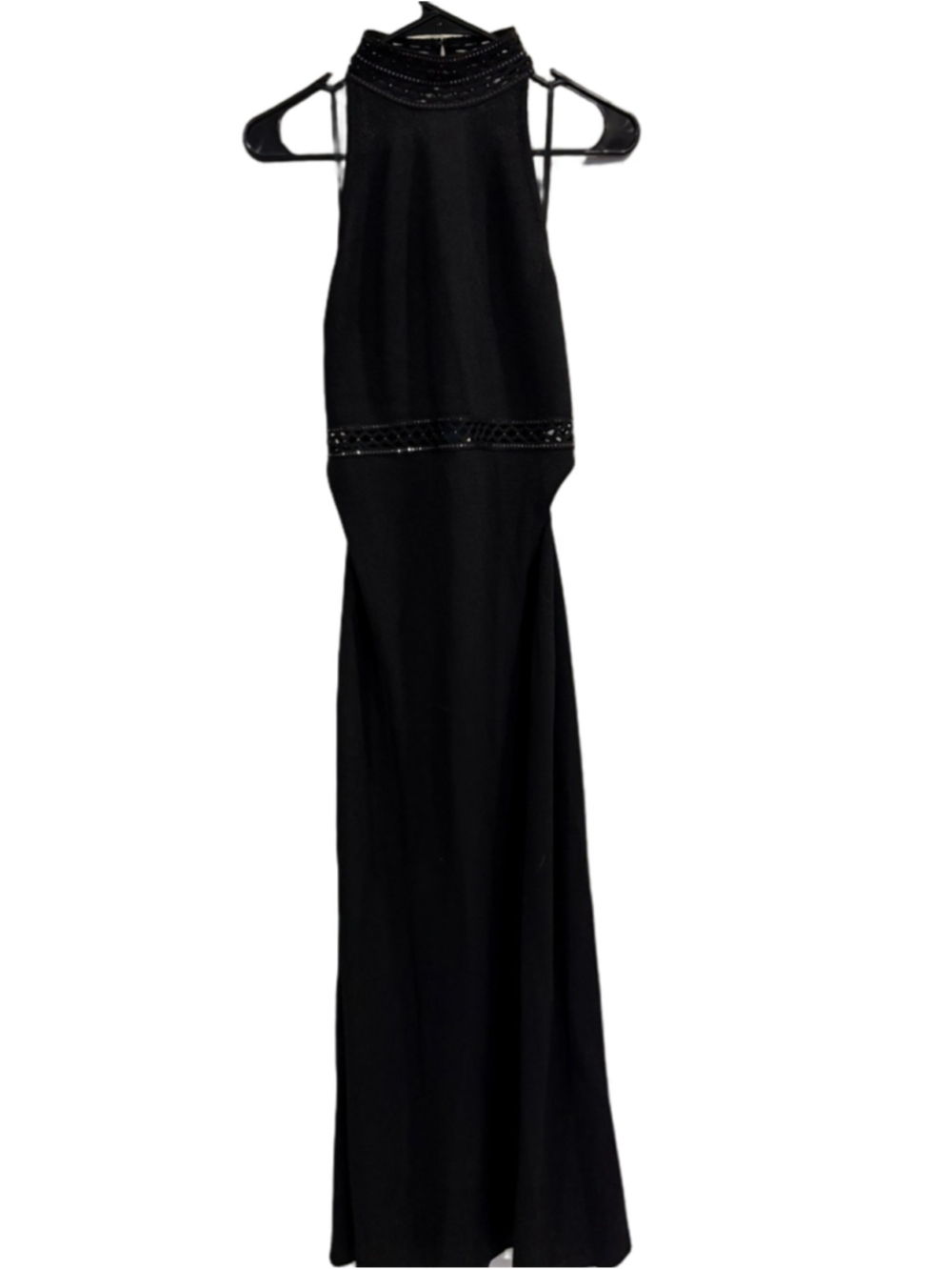 St John Evening Santana Knit Beaded Halter Open Back Gown Maxi Dress 6